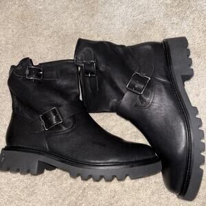 Sam Edelman Women's Kinsley Black Motorcycle Boot w/buckles & logo size 10 New